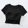 thumbnail image 4 of Women's Crop Tops Built-In Bra Summer Trendy Crew Neck Short Sleeve Shirts Cool Comfortable Solid Blouses (S, Black), 4 of 6