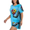 thumbnail image 2 of Wukai Elephant Trunk Couple Flowers Women's Pajama Set,Short-Sleeve Top and Shorts with Elastic Waistband and Pockets for Loungewear, Yoga, and Casual Wear-Small, 2 of 8