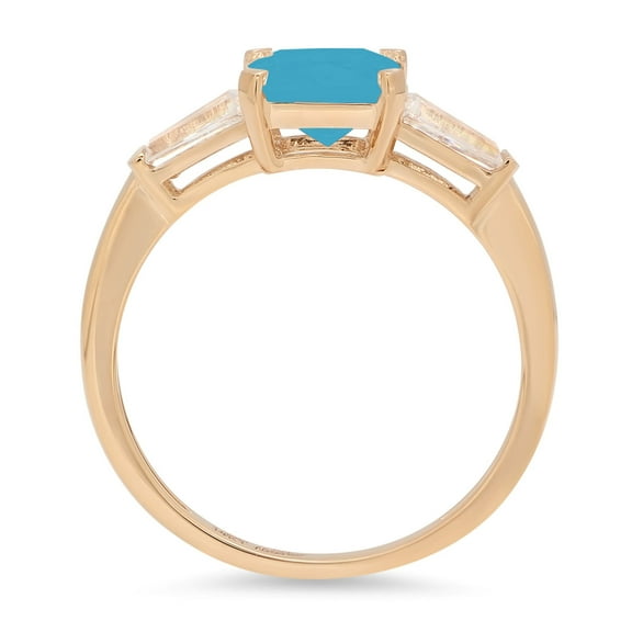 1.62 ct Square Emerald Cut Simulated Turquoise Three-Stone Engagement Ring for Women in 14K Yellow Gold