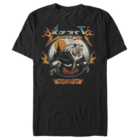 Men's Beauty and the Beast Rock and Roll  Graphic Tee Black X Large