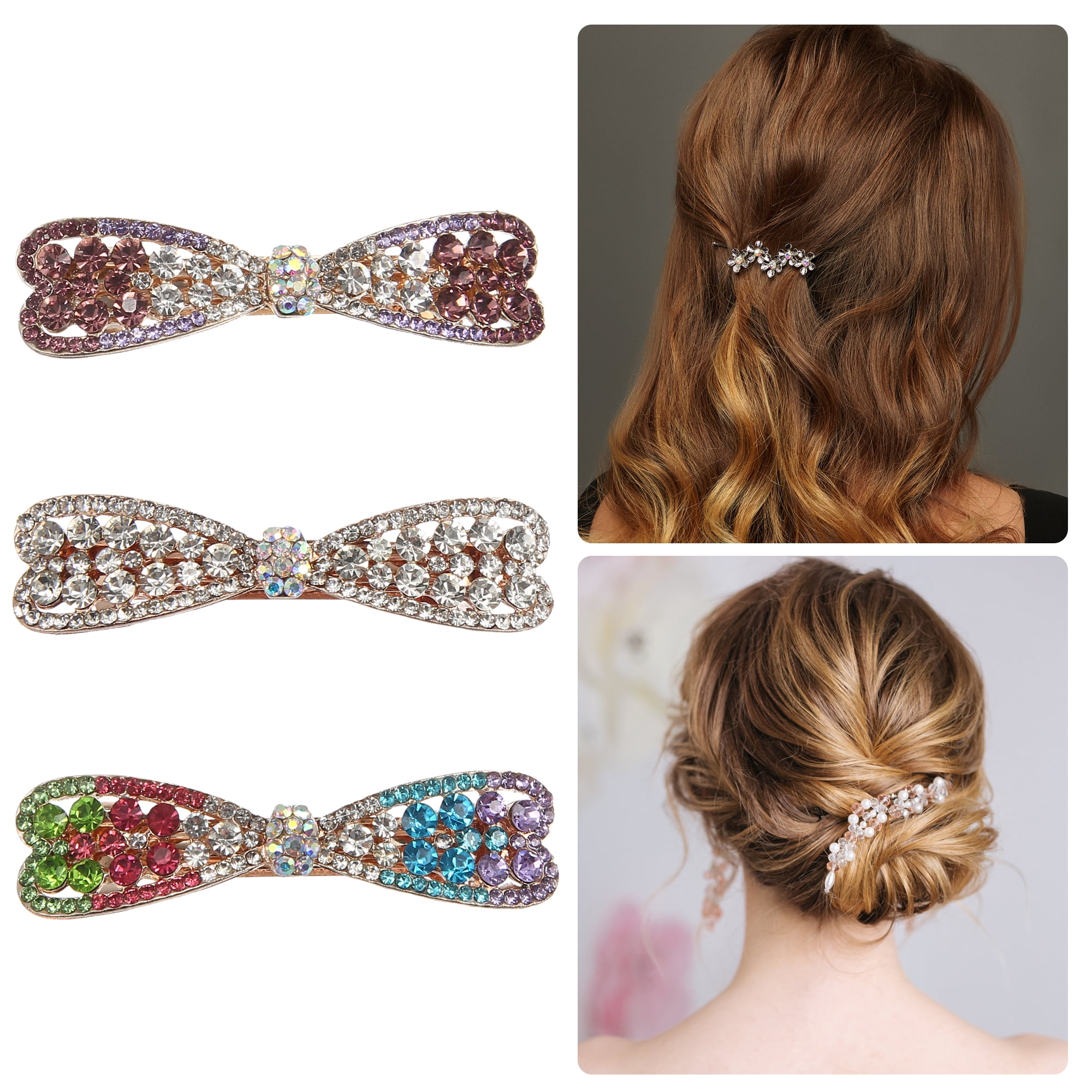 Unique Bargains 3 Pcs Hair Barrettes Hair Accessories Women White Purple Multicolor