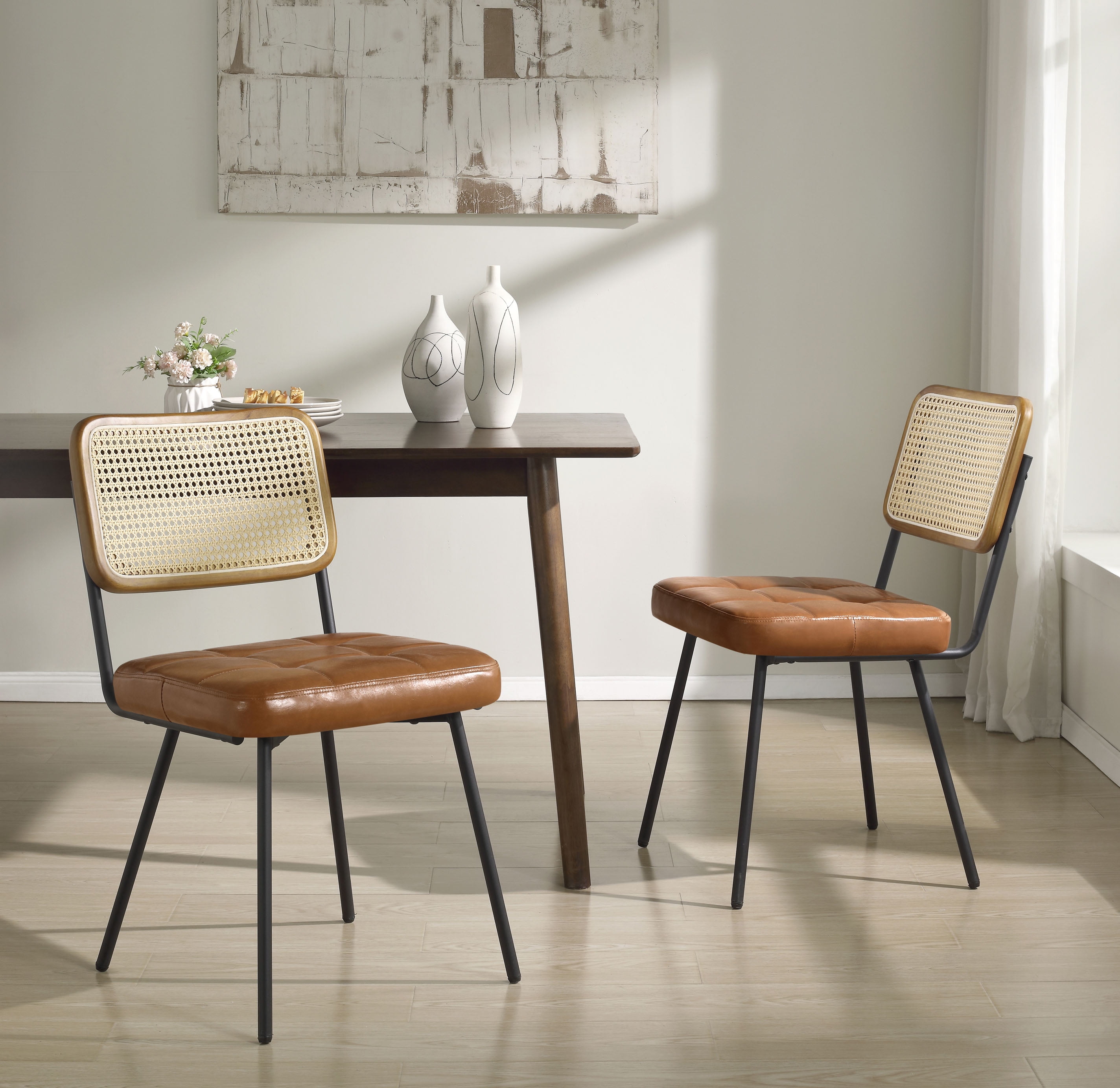 Art Leon Kitchen Dining Chairs, Rattan Cane Back Faux Leather
