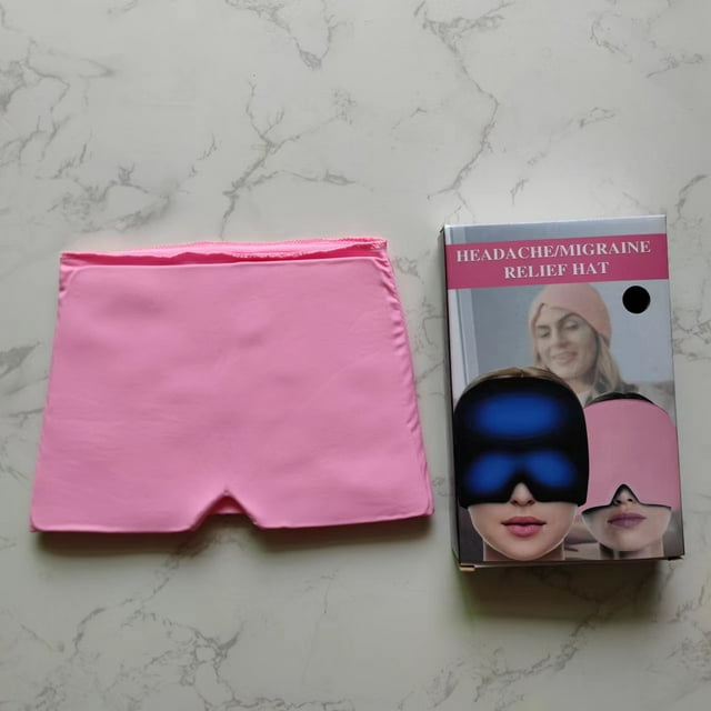 Casque de Gel Soulagement de la Migraine Capuche de Pression Noir Solide Double Couche Masque pour les Yeux Extensible