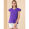 thumbnail image 2 of Camiseta Manga Tulipán Allegra K Cuello En V Básico Mujer Púrpura L, 2 of 6