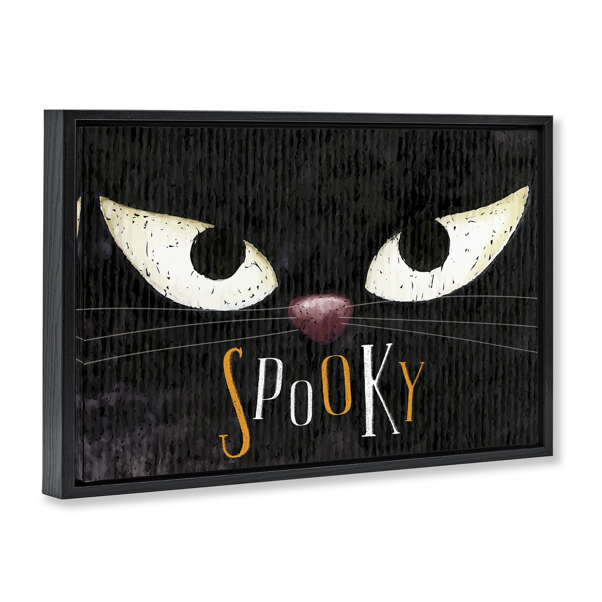 Stupell Industries Spooky Cat Eyes Animals Painting Black Floater Framed Canvas Art Print Wall Art, 31 x 21