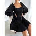 thumbnail image 6 of Women'S Square Neck Lantern Long Sleeve Ruffle Shirred Flowy Party Mini Dress Black XXL, 6 of 9