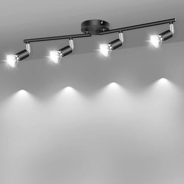 Black Swivel LED Ceiling Light, 4 Round Spots for Kitchen, Bedroom, Living Room - Bulb Not Included