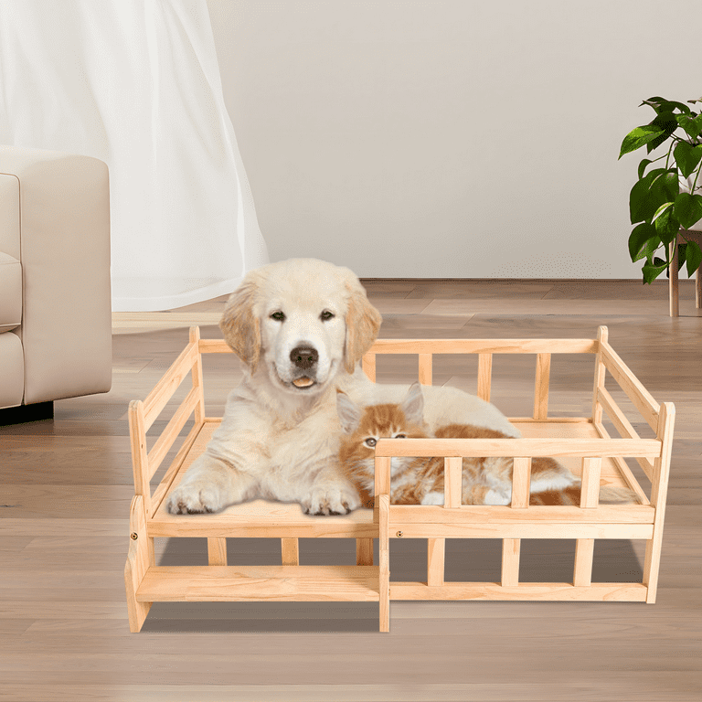 Solid Wood Pet Bed Solid Pine Wood Pet Bed Frame Elevated Dog Cat Wooden Bed Large 96x56cm Brown