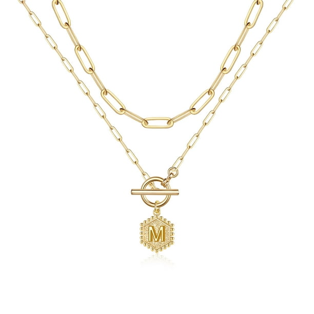 IEFSHINY Dainty Layered Initial Necklaces for Women 14K Gold Plated