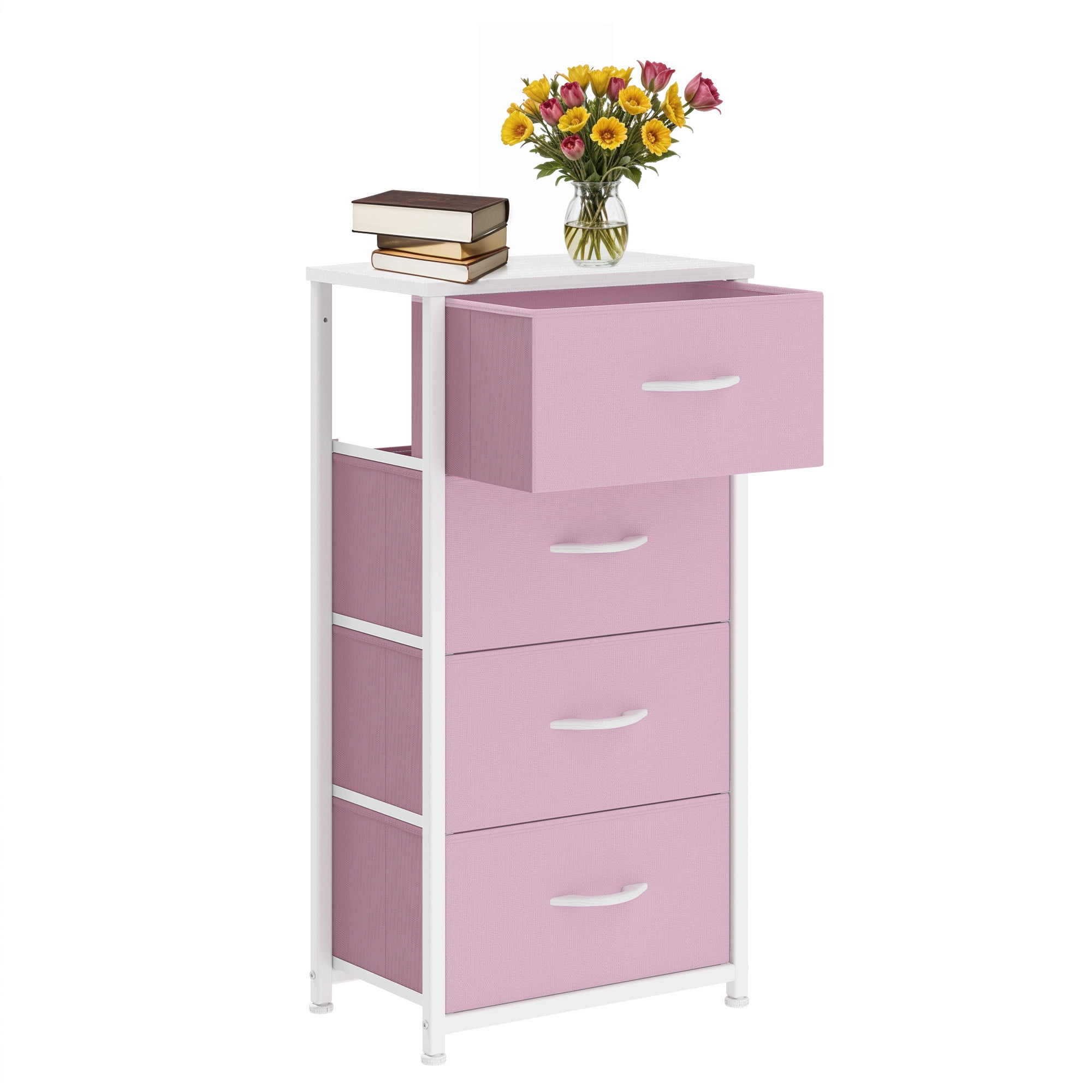 Uforic 4 Drawer Dresser Fabric Chest of Drawers Furniture Storage Organizer for Living Room,,Hallway, Pink
