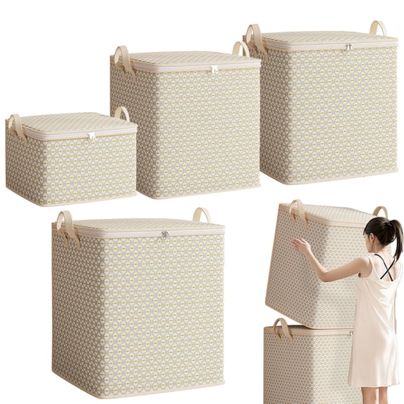 Apeya 30L Non-Woven Clothes Storage Bag, 13.78x9.84x7.87 in Foldable Closet Organizer Container with Reinforced Handles and Zipper Closure for Blankets