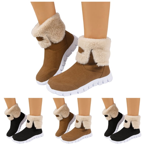 Dakaela Winter Snow Boots for Women Fleece Lined Non Slip Ankle Booties Memory Foam Fuzzy Outdoor Walking Shoes Black 6