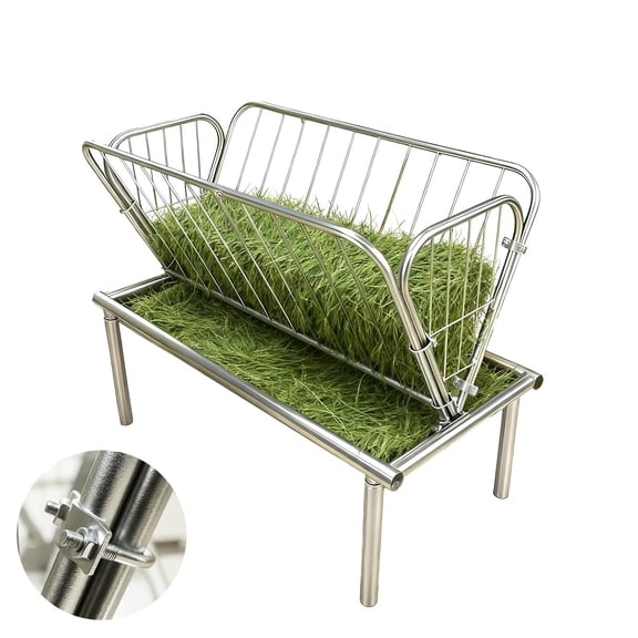 Tanfengu 47in Galvanized Steel Hay Feeder, 2-in-1 Livestock Feeding Rack, Heavy Duty Goat Sheep Feeder for Farm Pasture