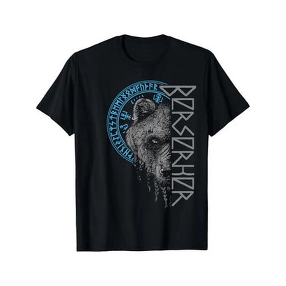 Velto Berserker Bear Warrior Odin Runes Nordic Compass Viking T-Shirt - Black Cotton G All Size S-5XL