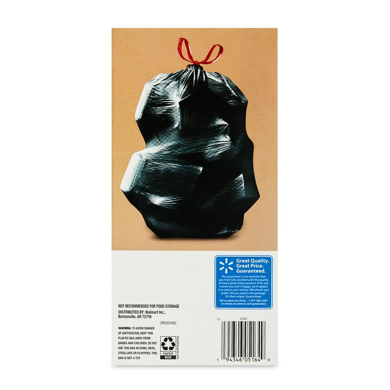 Great Value Multipurpose Drawstring Trash Bags, Mint Scent, Strong Flex,  17Black