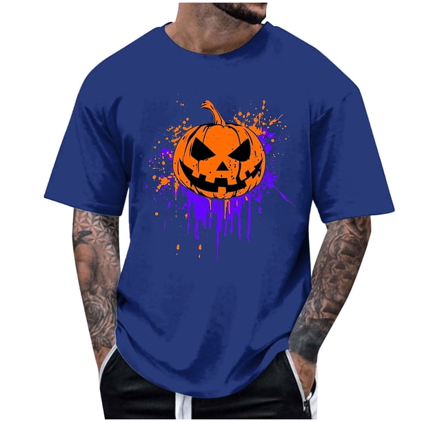 Blusas y camisas de manga corta y cuello redondo para hombre. Blusas/camisetas de manga corta con cuello redondo y estampado de Halloween para hombre. Blusa para hombre.