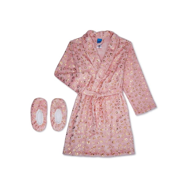 Sleep On It Girls Fleece Shawl Collar Pajama Robe with Cozy Slippers