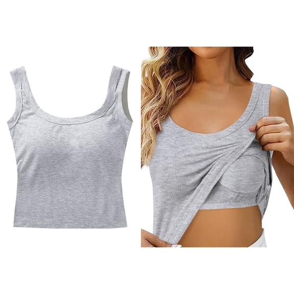 Tank Tops for Women Sleeveless Spaghetti Strap Camisole with Built in Bra Fitted Workout Tanks Women Crop Top