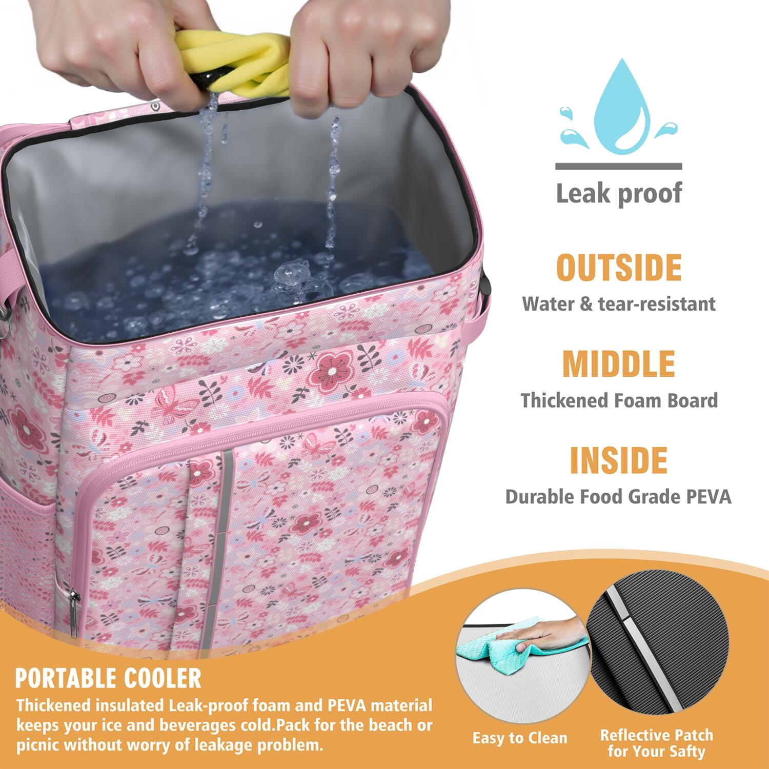 Travel Cooler Bag - Pioneer Flower Floral Print Pattern Camping Beer Cooler Backpack with Bottle Opener- Waterproof Insulated Picnic Backpacks - Cooler Bag for Beach
