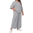 thumbnail image 4 of Solid Color 2 Pieces Plus Size Sets Women Three Quarter Sleeve Tops and Wide Leg Pants, 4 of 6