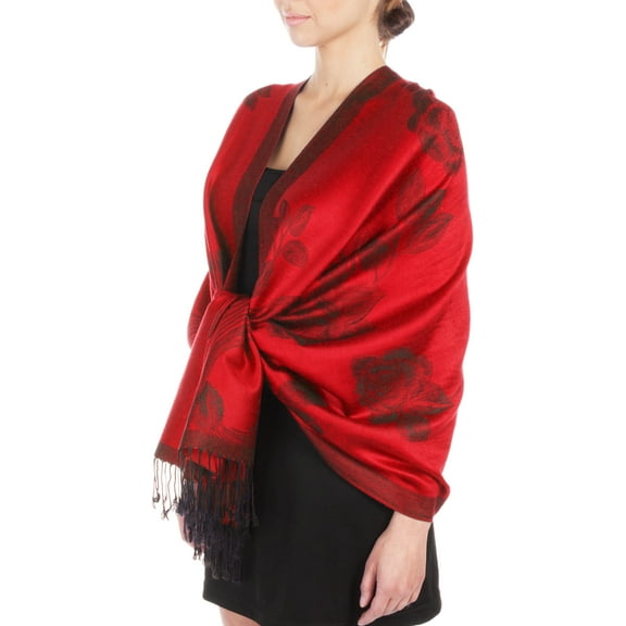 Sakkas Two Tone Rose Pashmina Scarf / Stole / Wrap - Cherry - One Size