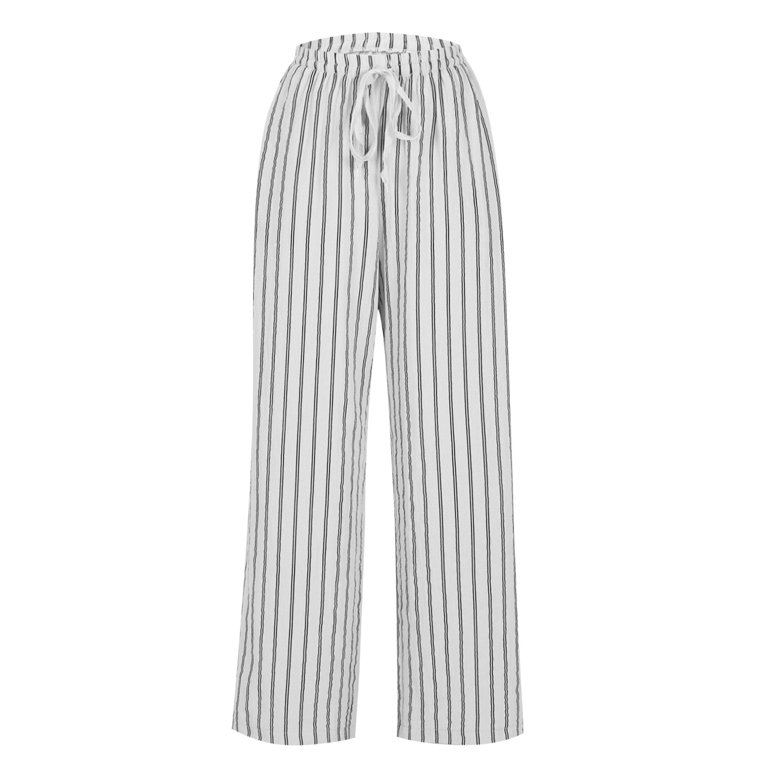 Jalioing Women's Plus Size Stripes Pant Drawstring High