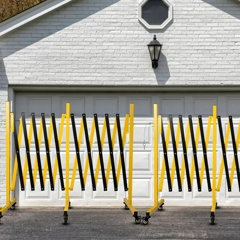 17FT Expandable Barricade with Wheels, Retractable Metal Traffic