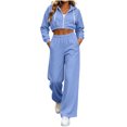 thumbnail image 5 of Brnmyaeo Sweatsuits for Women Long Sleeve Zip Up Crop Hooded Jacket Wide Leg Sweatpants Set 2026 Fall Fleece Lined 2 Piece Tracksuit Sets, 5 of 8