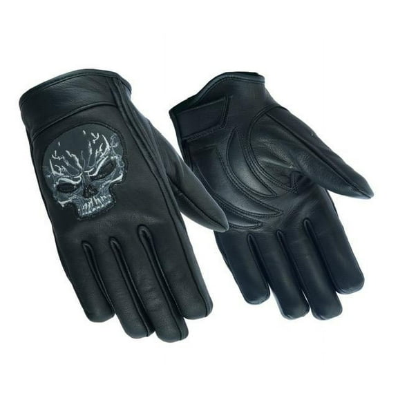 Daniel Smart Men's Motorcycle Leather with Reflective Skull Short Glove & Touch Screen Fingertips