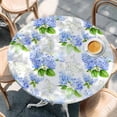 thumbnail image 2 of Summer Hydrangeas Round Tablecloth, Fitted Table Cover with Elastic for 36"-44" Round Tables, White Blue Flowers Pastoral Leaves Table Cloth Outdoor Indoor Dinning Party Waterproof Tablecloths, 2 of 7