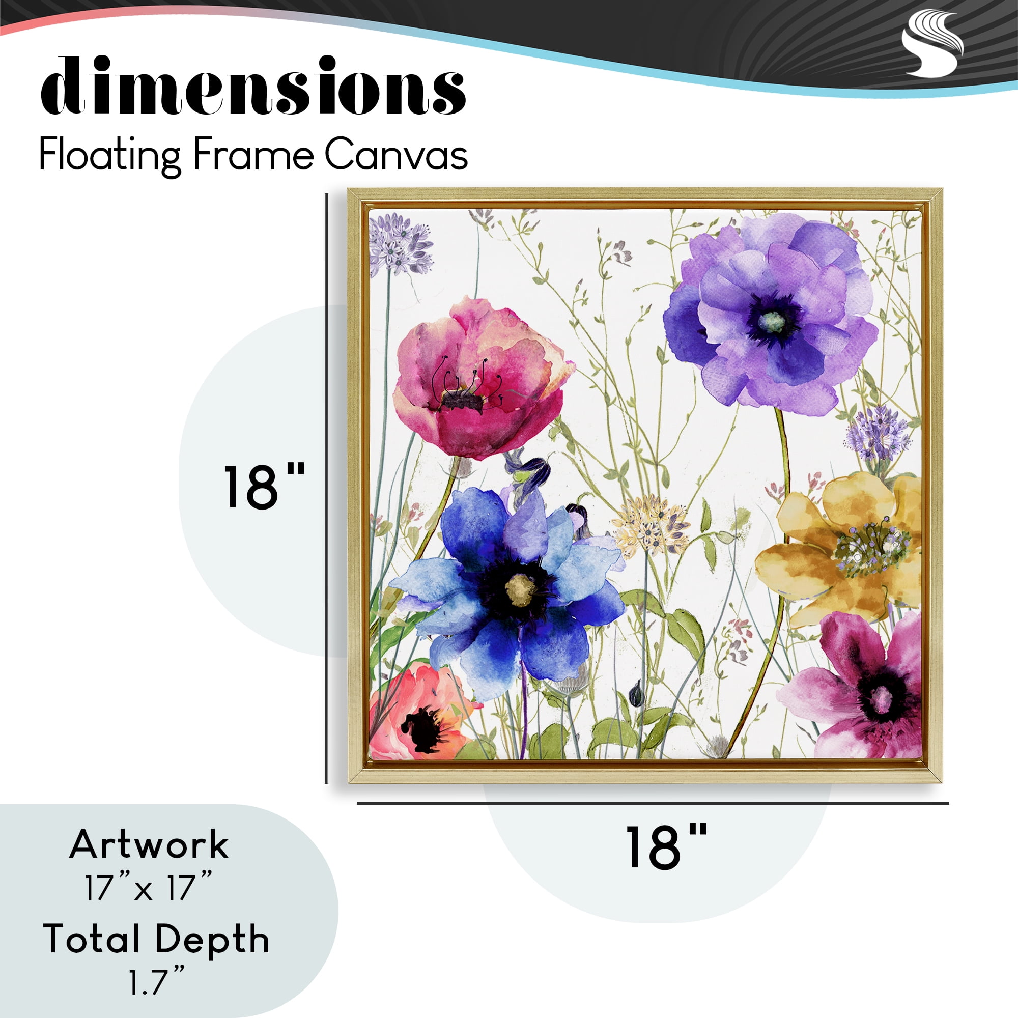 Modern Spring Garden Flowers Gold Framed Floater Canvas Wall Art, design by Sasha