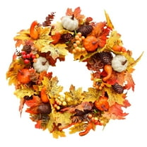 Fall Wreath, Fall Wreath with Maple Pumpkin,18 inch Autumn Sign Wreaths for Front Porch Home Decor Thanksgiving Decorations