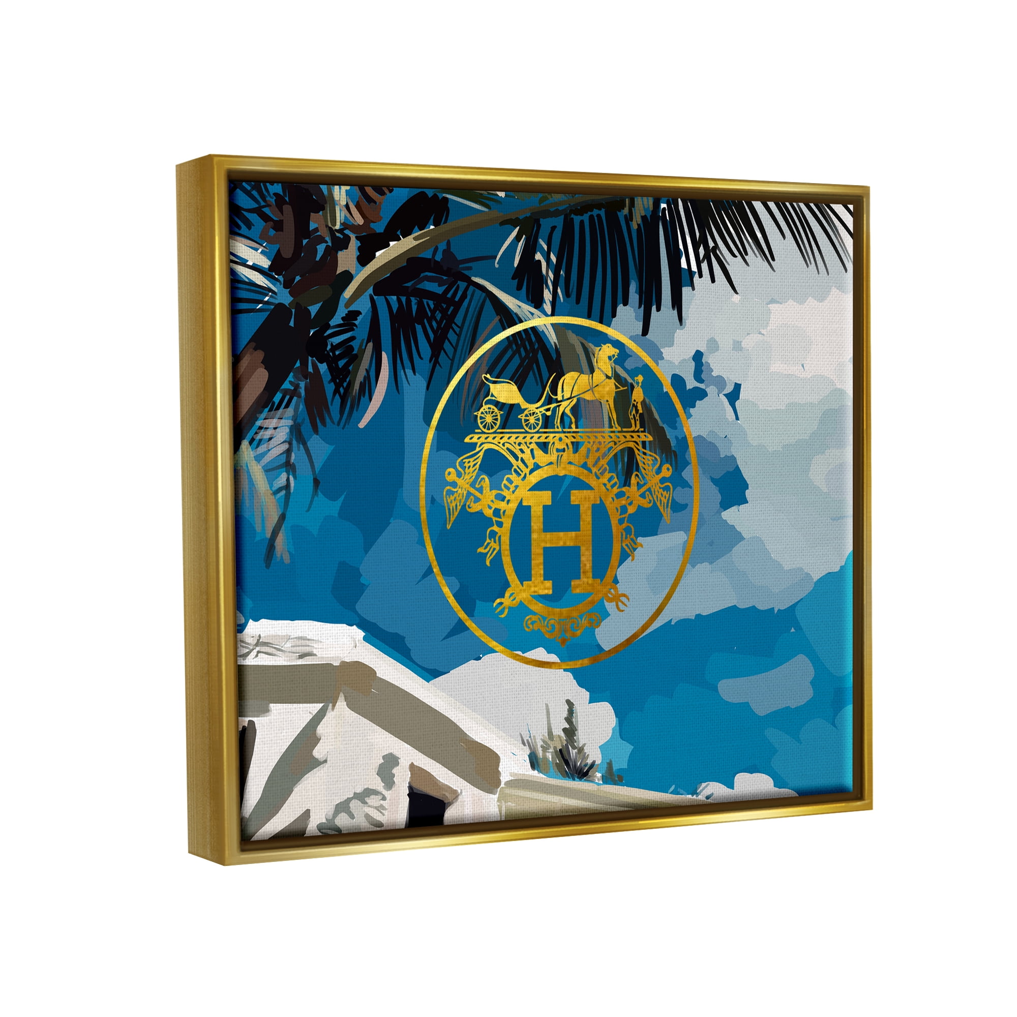 Stupell Industries Glam Emblem Villa Botanical & Floral Painting Gold Floater Framed Canvas Art Print Wall Art, 31 x 25