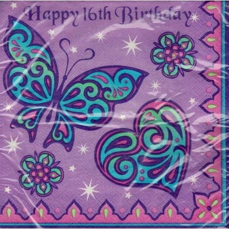Various Sparkle Princess 16th Birthday Disposable Napkins, 16 Count