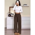 thumbnail image 5 of Women Sweatpants Baggy Wide Leg Pants Lounge Comfy Palazzo Joggers with Pockets Brown S, 5 of 8