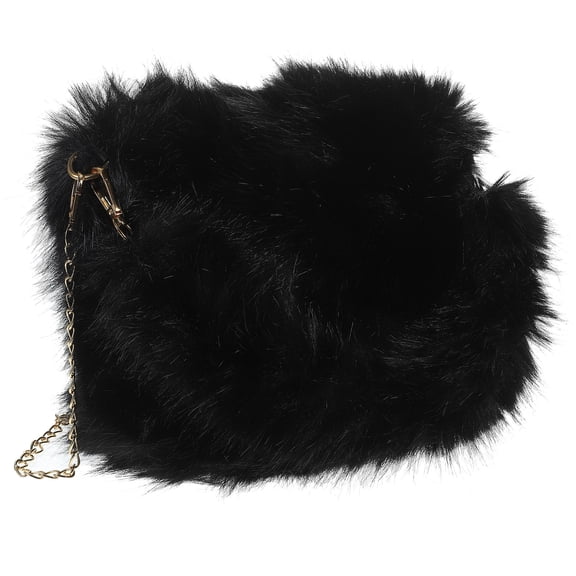 ELAYARD 1Pcs Small Crossbody Bag Plush Square Bag Fashionable Black Adjustable Chain Strap for Women 9.8*7.9*5.1in
