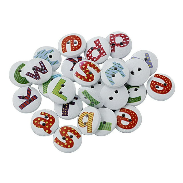 100 botones de madera redondos con forma de letras para manualidades, costura y scrapbooking.