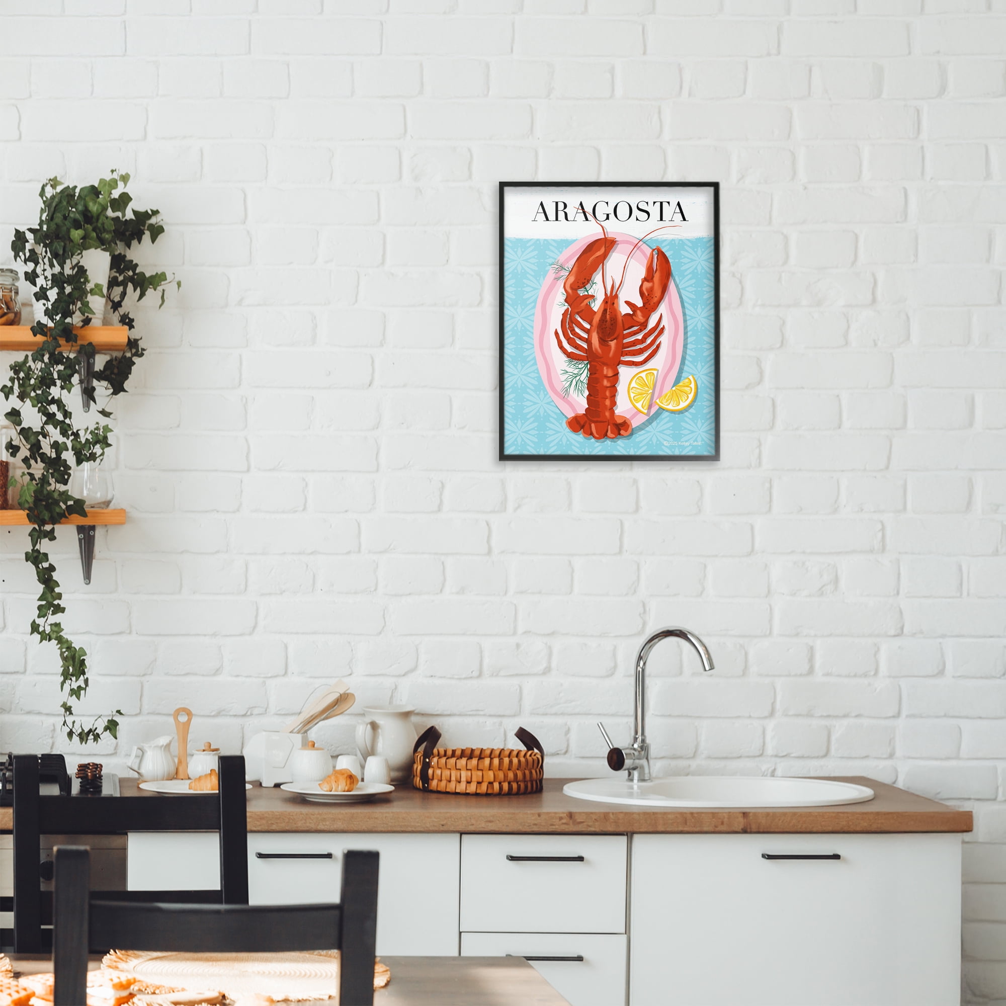 Stupell Industries Aragosta Lobster Dish Black Framed Giclee Art, design by Kelley Talent