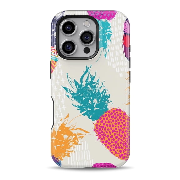 DesignSkinz Scratch-Resistant Hard Slim Case Compatible with iPhone 16 (Compatible with MagSafe) - Retro Summer Pineapple v2