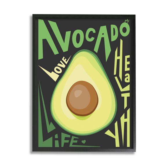 Stupell Industries Green Avocado Expressive Pop Healthy Love Phrases Food & Beverage Painting Black Framed Art Print Wall Art, 11 x 14
