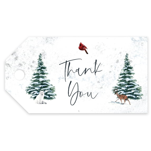 Koyal Wholesale Winter Woodland Watercolor Baby Shower, Classic Tags, Thank You, 20-Pack