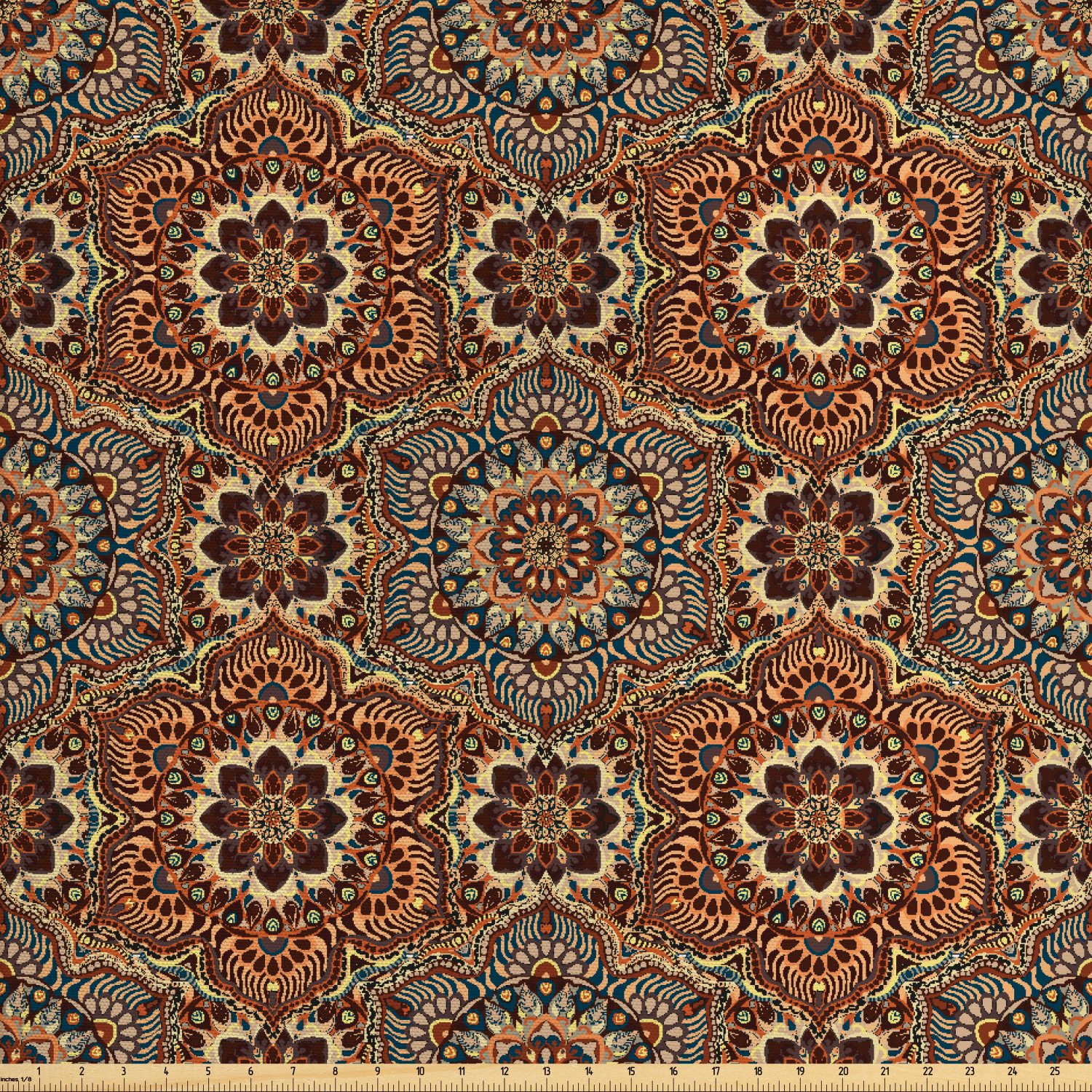 Mandala Fabric by The Yard, Vintage Floral Composition with Middle