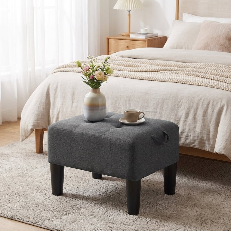 Ledrem Small Footstool Ottoman, Dark Gray Velvet photo 6