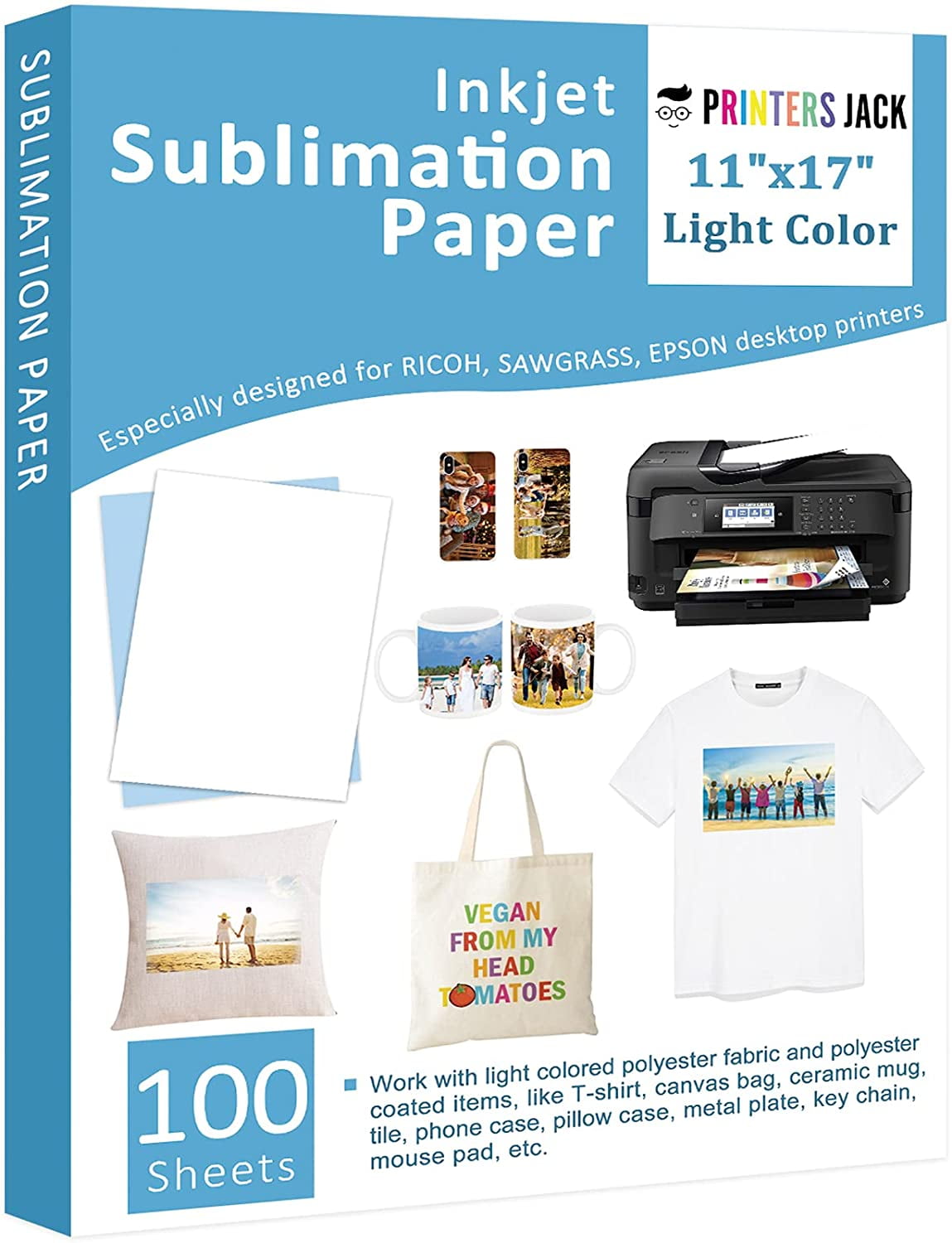 Sublimation Paper Heat Transfer Paper 100 Sheets 8.5 x 11 for Any Epson HP Canon Sawgrass Inkjet Printer with Sublimation Ink DIY Gift 