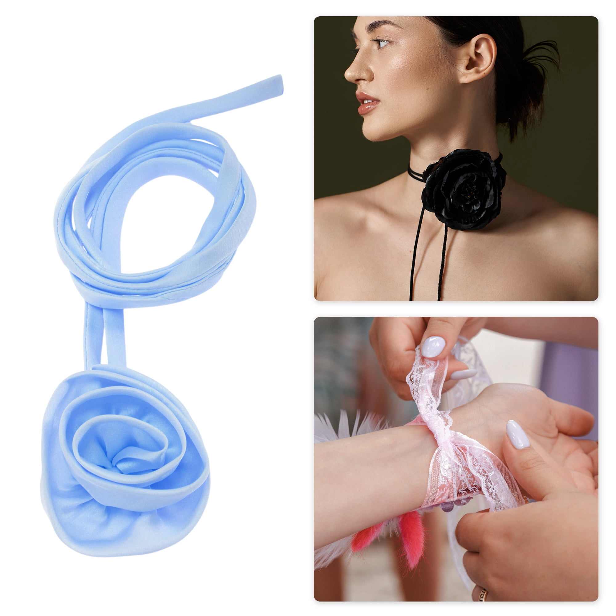 Unique Bargains Rose Adjustable Choker Necklace for Women 1Pc Blue