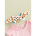 thumbnail image 5 of Infant Baby Girl Easter 3Pcs Outfit Long Sleeve Romper with Carrot Print Bunny Embroidery Overall Dress and Bow Headband, 5 of 9