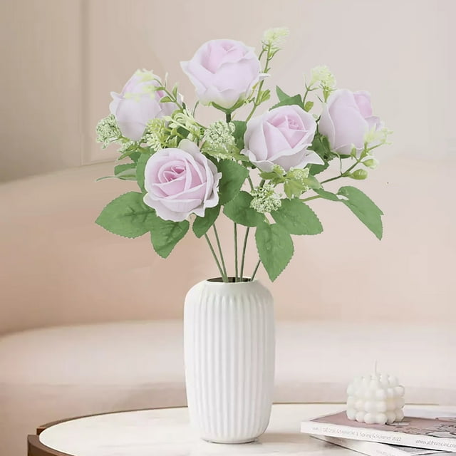 Ramo de flores de seda - Rosas artificiales, dalias, hortensias de 30 cm con follaje para decoración del hogar y la boda