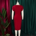 thumbnail image 6 of AURA Plus Size Bodycon Midi Dress High Waist Round Neck Short Sleeve Elegant Office Dress with Brooch Zipper, 6 of 10
