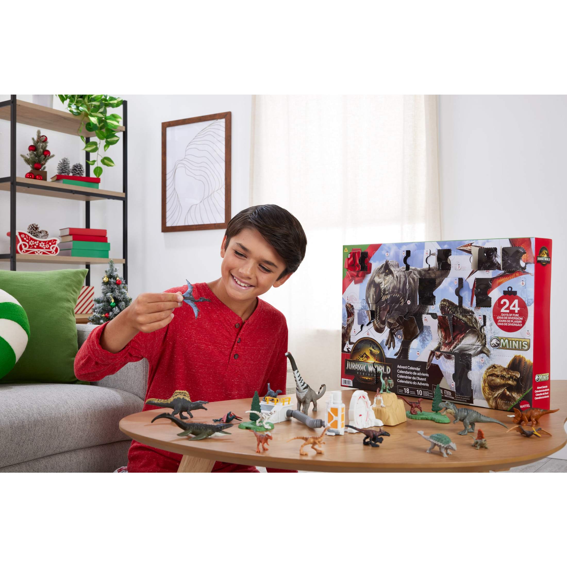 Jurassic World Rebirth Advent Calendar with 24 Days of Dinosaur Related Toy Surprises, 18 Dinos