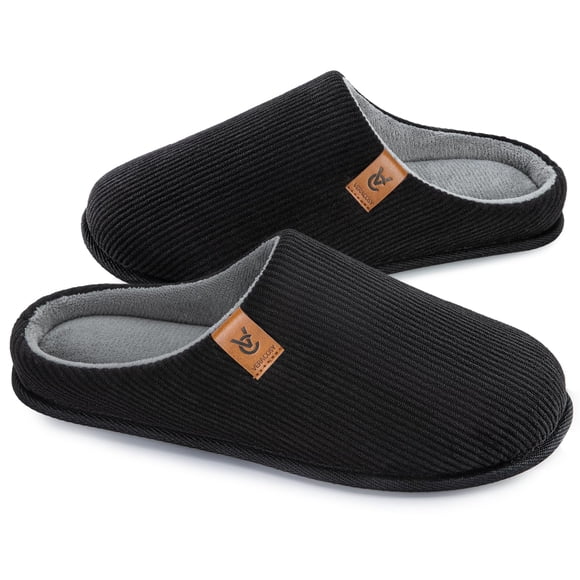 Pantuflas slip-on de pana para hombre VeraCosy con espuma viscoelástica, negras